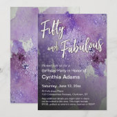 Gedurfde Paarse Waterverf Glitter Vijftig en Fabul Kaart (Voorkant / Achterkant)