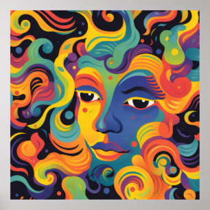 Gedurfde vrouw die uitdrukkingen en gevoelens werv poster