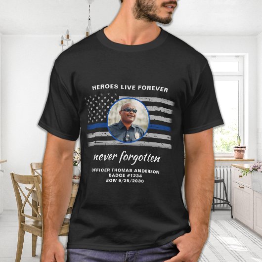 Gedwongen blauwe lijn Aangepaste foto Memorial T-shirt