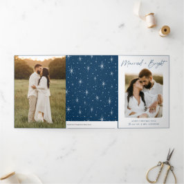 Gedwongen en Bright Navy Script 4 Foto Drieluik Wenskaart
