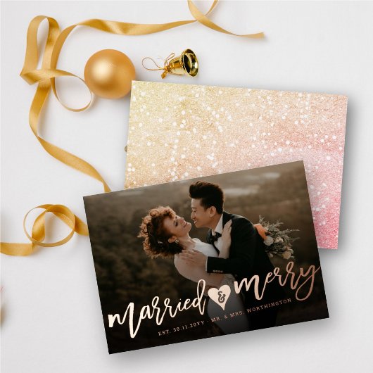 Gedwongen en grove penseelfoto Moderne bruiloft Folie Feestdagenkaart