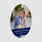 Gedwongen en Merry Calligraphy Wedding Blue Ornament (voorkant)