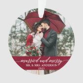 Gedwongen en Merry Calligraphy Wedding Burgundy Ornament (voorkant)