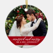 Gedwongen en Merry Calligraphy Wedding Red Keramisch Ornament (Voorkant)