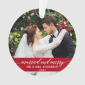 Gedwongen en Merry Calligraphy Wedding Red Ornament (voorkant)