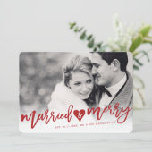 Gedwongen en Merry Red Brush Script Weduwschap met Feestdagenkaart (Staand voorkant)