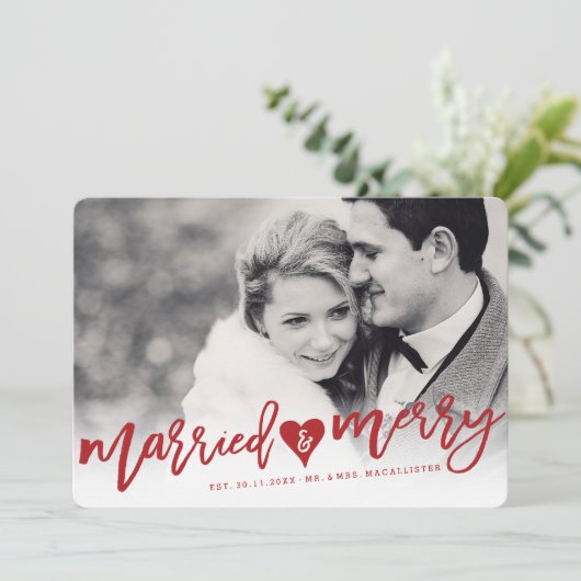 Gedwongen en Merry Red Brush Script Weduwschap met Feestdagenkaart (Staand voorkant)