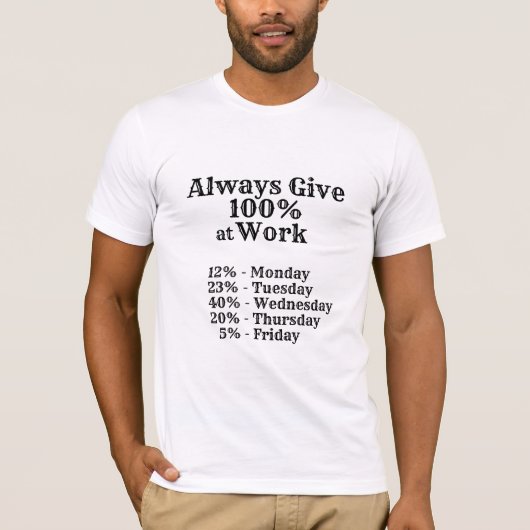 Geef altijd 100% Funny Werkshirt T-shirt (Voorkant)