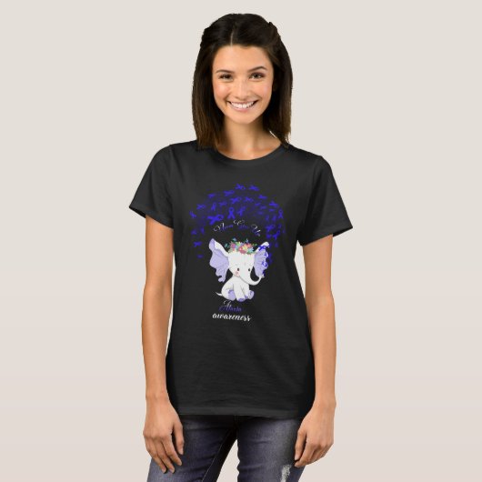Geef Ataxia Awareness Elephant Warrior nooit op T-shirt (Voorkant volledig)