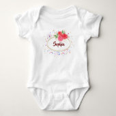 Geef baby girl een persoonlijk tintje, glitter roo romper (Voorkant)