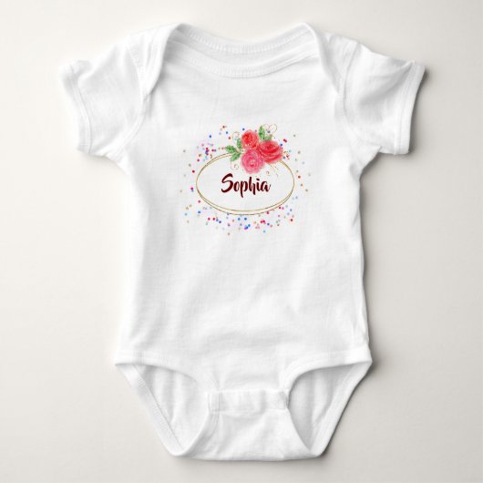 Geef baby girl een persoonlijk tintje, glitter roo romper (Voorkant)