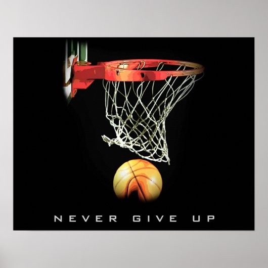 Geef Basketball Motivatie Poster nooit op (Voorkant)