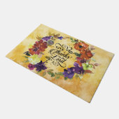 "Geef Bedankt aan de Here" Bloemenkrans Deurmat (Schuin)