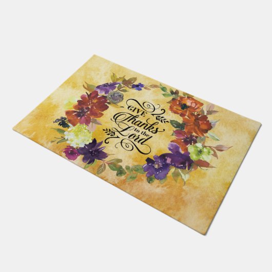 "Geef Bedankt aan de Here" Bloemenkrans Deurmat (Schuin)