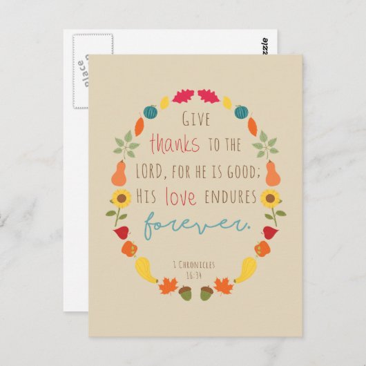 Geef bedankt aan de Here, Herfst Bijbelvers Briefk Briefkaart (Voorkant / Achterkant)