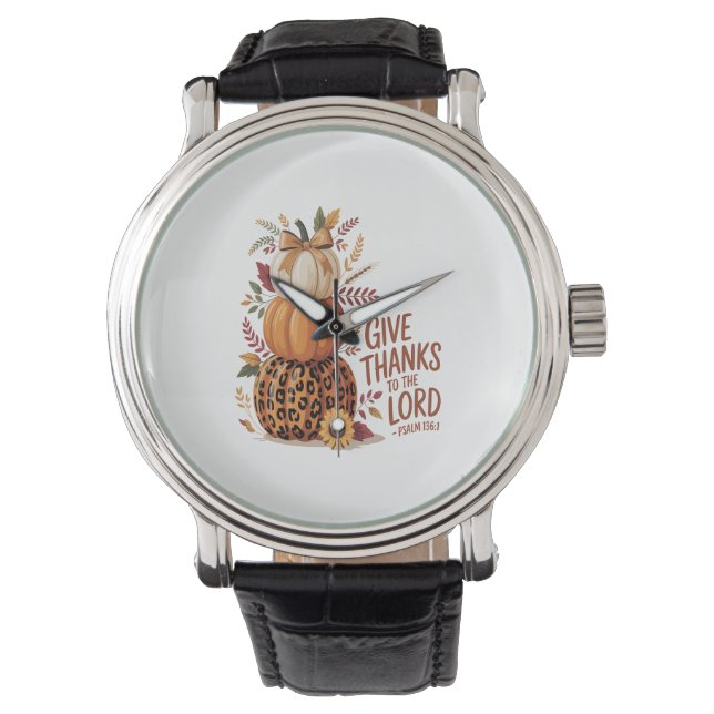 Geef Bedankt aan de Here, herfst Pompoen Horloge (Voorkant)