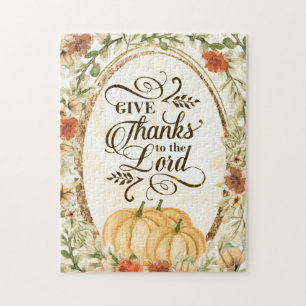 Geef Bedankt aan de Lord Autumn Flowers Pumpkins Legpuzzel