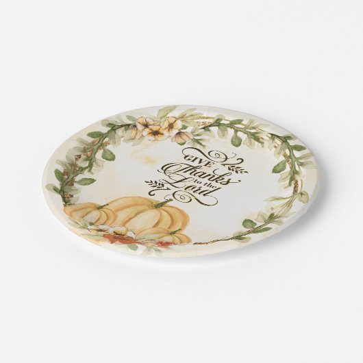 Geef Bedankt aan de Lord Autumn Flowers Pumpkins Papieren Bordje (Gekanteld)