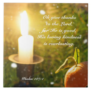 Geef Bedankt aan de Lord Psalm 107 Rustic Candle Tegeltje