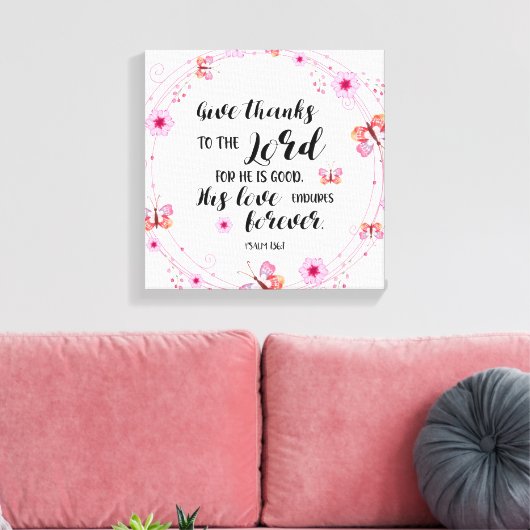 Geef Bedankt aan Lord Psalm 136:1 Christelijk Canvas Afdruk (Insitu (Woonkamer))