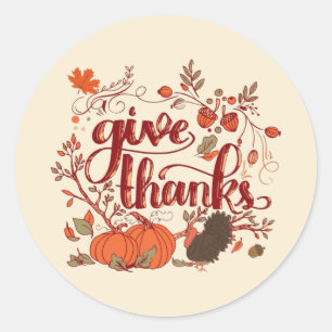 Geef Bedankt Autumn Harvest, Thanksgiving Turkije Ronde Sticker
