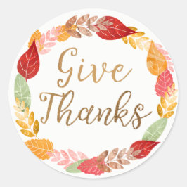 Geef Bedankt Autumn Leaves Wreath Ronde Sticker