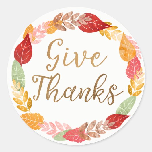 Geef Bedankt Autumn Leaves Wreath Ronde Sticker (Voorkant)