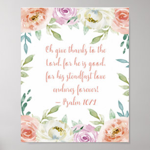 Geef Bedankt Bijbel Verse Girly Waterverf Floral Poster
