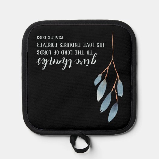 Geef Bedankt Bijbelvers Blauw Originele Waterverf Pannenlap (Voorkant)