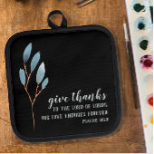 Geef Bedankt Bijbelvers Blauw Originele Waterverf Pannenlap