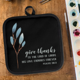 Geef Bedankt Bijbelvers Blauw Originele Waterverf Pannenlap