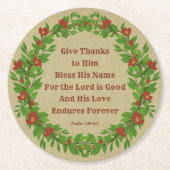 Geef Bedankt Bless Zijn naam Heer is goed - Ronde Kartonnen Onderzetter (Voorkant)