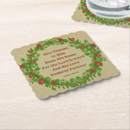 Geef Bedankt Bless Zijn naam Lord is Good Scallope Kartonnen Onderzetters