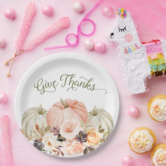 Geef Bedankt Bloemen Pompoen Papier Borden Papieren Bordje (Feest)