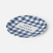 Geef Bedankt Blue White Gingham Plaid Thanksgiving Papieren Bordje (Gekanteld)
