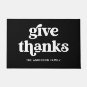 Geef Bedankt | Boho Retro Thanksgiving Zwart Deurmat (Voorkant)