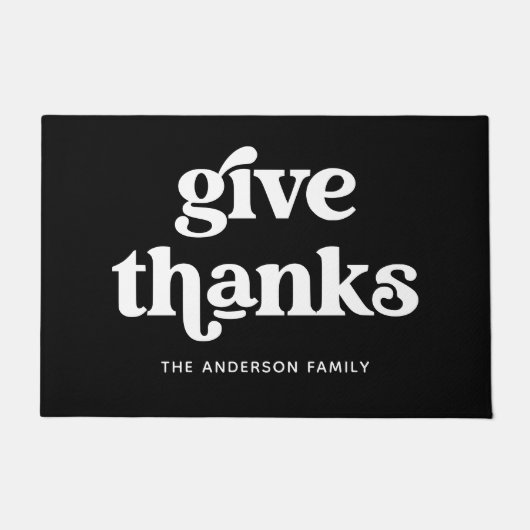 Geef Bedankt | Boho Retro Thanksgiving Zwart Deurmat (Voorkant)