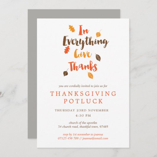 Geef Bedankt de Uitnodiging van de Potluck van de  (Voorkant / Achterkant)