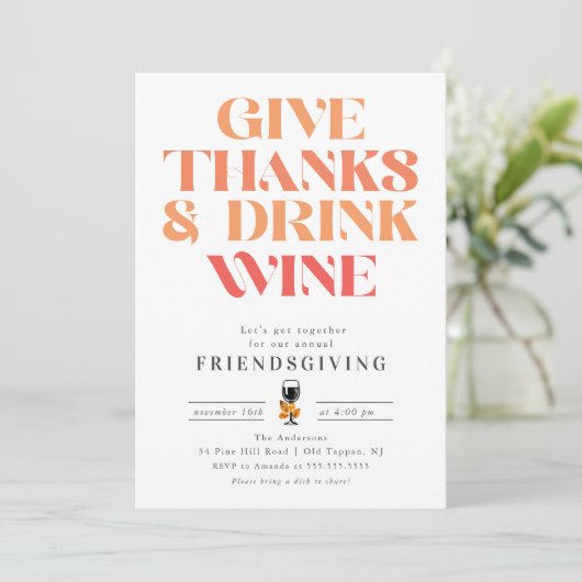 Geef Bedankt & Drink Wijn Vriendsgiving Kaart (Staand voorkant)