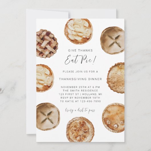 Geef Bedankt Eat Pie Thanksgiving Diner Uitnodigin Kaart (Voorkant)