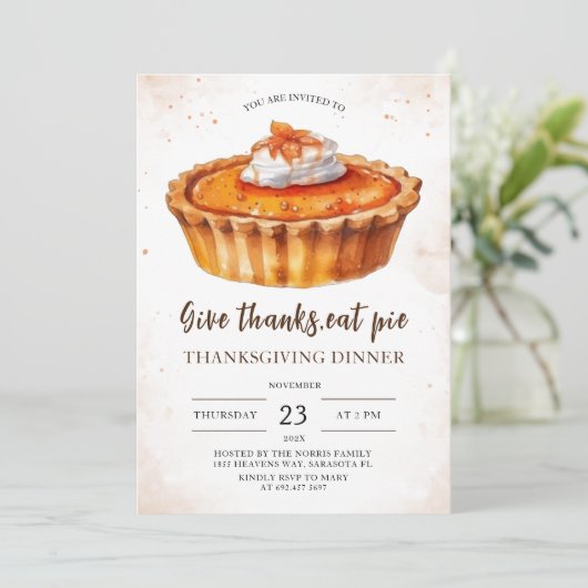 Geef Bedankt Eat Pie!Thanksgiving Dinner Party Kaart (Staand voorkant)