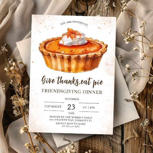 Geef Bedankt Eat Pie | Vriendsgiving Dinner Party Kaart