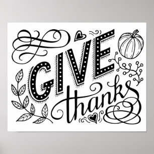 Geef bedankt een handschrift. Thanksgiving Poster