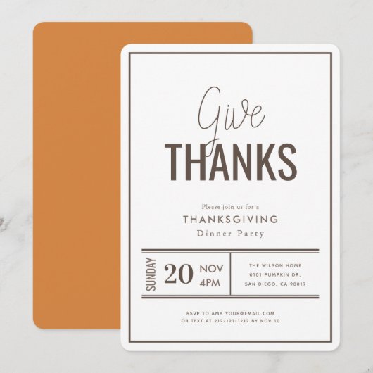 Geef Bedankt een minimalistisch Thanksgiving diner Kaart (Voorkant / Achterkant)