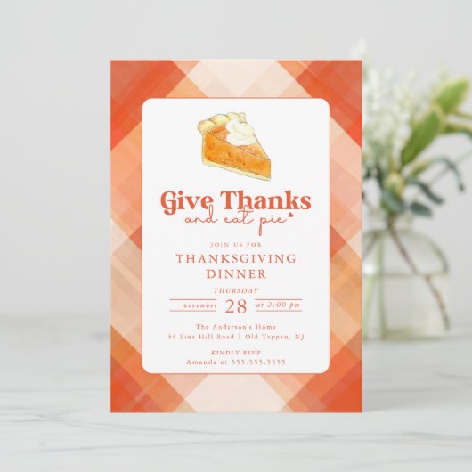 Geef Bedankt Eet taart Thanksgiving Diner Kaart (Staand voorkant)