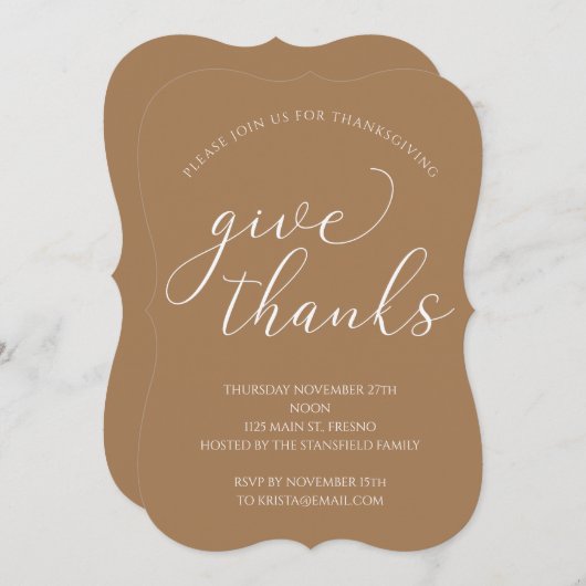 Geef Bedankt Elegant Witte Manuscript Thanksgiving Kaart (Voorkant / Achterkant)