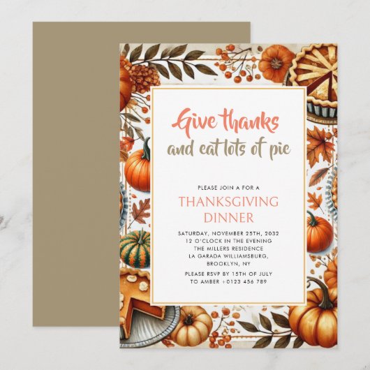 Geef bedankt en eet taart Thanksgiving Diner Kaart (Voorkant / Achterkant)