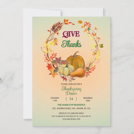 Geef Bedankt Fall Bladeren Krans Thanksgiving Dine Kaart (Voorkant)