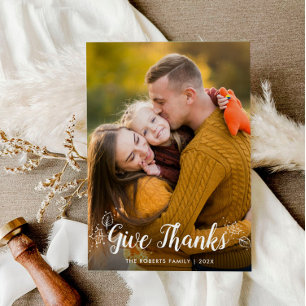 GEEF BEDANKT   Familie Thanksgiving fotokaart Feestdagenkaart