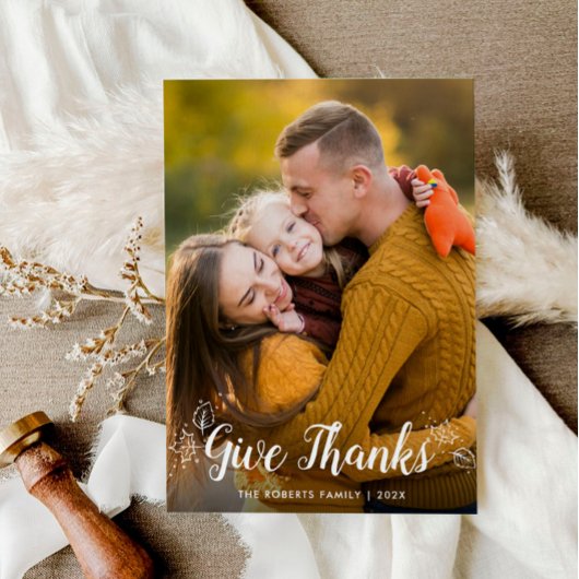 GEEF BEDANKT | Familie Thanksgiving fotokaart Feestdagenkaart